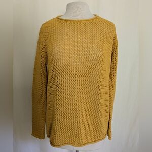 Sanctuary Women's Cotton Open Knit Sweater Sunflower Gold Large